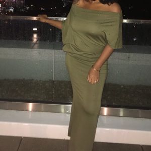 Olive Green, Off the shoulder dress.